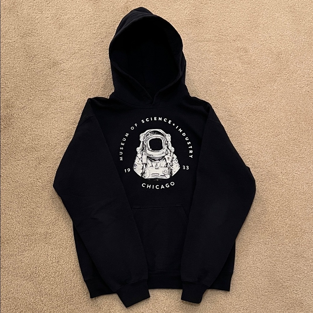 Museum of Science and Industry Chicago Navy Astronaut Logo Hoodie Unisex Small